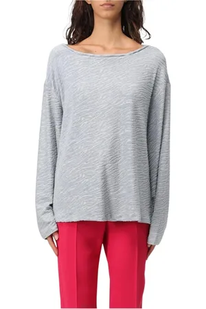 Emporio Armani Femme, Tops, Gris, Taille: 40 FR Pull en tricot bleu à col bateau