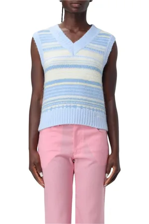 Ganni Femme, Pulls, Bleu, Taille: 38 FR Gilet sans Manches Rayé Bleu