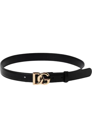 Dolce & Gabbana Femme, Accessoires, Noir, Taille: 80 CM Ceinture en cuir noir avec logo DG