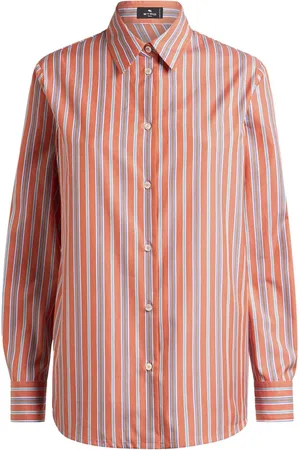 Etro Femme, Blouses et Chemises, Rouge, Taille: 40 FR Chemise en Coton Rayée Rouge avec Broderie du Logo