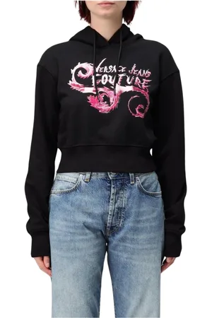 VERSACE Femme, Sweatshirts et sweats à capuche, Noir, Taille: 40 FR Sweat à Capuche Court Noir Élégant Confortable