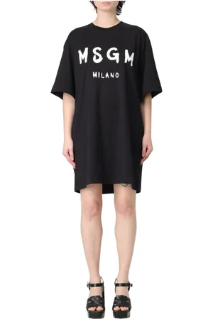 Msgm Femme, Robes, Noir, Taille: 38 FR Robe T-shirt Graphique Femme Blanc