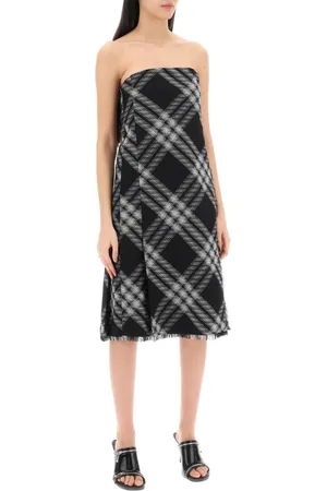 Burberry Femme, Robes, Noir, Taille: 36 FR Robe Midi en Laine à Carreaux
