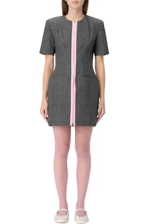 Msgm Femme, Robes, Gris, Taille: 36 FR Robe Élégante Grise avec Fermeture Éclair Rose