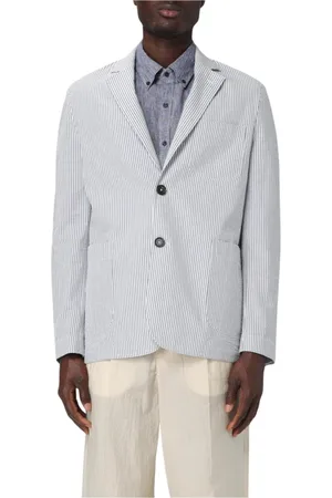 DoppiaA Homme, Vestes, Blanc, Taille: M Blazer à Rayures en Lin avec Poches