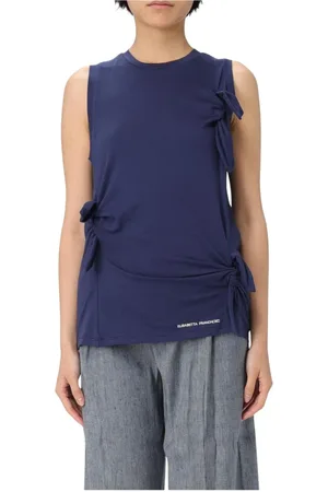 Elisabetta Franchi Femme, Tops, Bleu, Taille: 42 FR Chemisier à Volants en Dentelle Haut Élégant