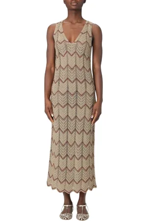 Twin-Set Femme, Robes, Vert, Taille: 42 FR Robe Longue Chevron Verte