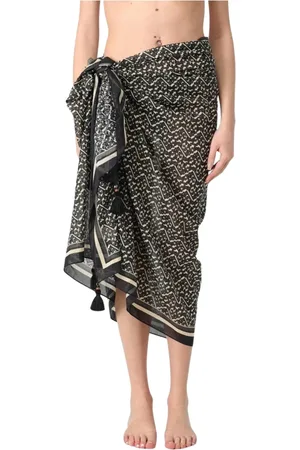Tory Burch Femme, Maillots de bain, Noir, Taille: ONE Size Sarong Noir avec Détail de Pompon