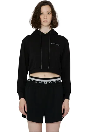 John Richmond Femme, Sweatshirts et sweats à capuche, Noir, Taille: 40 FR Sweat à capuche court avec logo