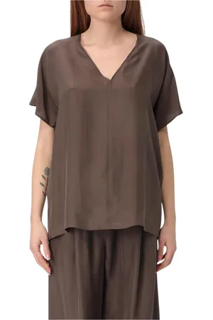 ALYSI Femme, Blouses et Chemises, Brun, Taille: 36 FR Élégant chemisier beige à col en V