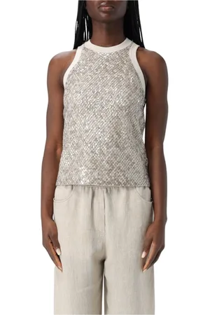 Brunello Cucinelli Femme, Tops, Jaune, Taille: 38 FR Débardeur jaune à sequins