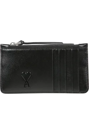 Ami Homme, Accessoires, Noir, Taille: ONE Size Porte-cartes en cuir avec poche zippée
