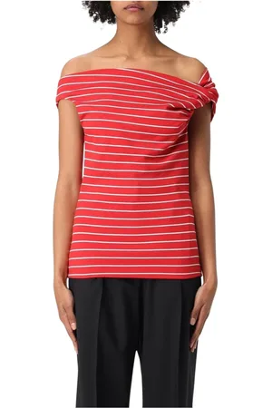Msgm Femme, Blouses et Chemises, Rouge, Taille: 38 FR Haut Épaules Dénudées Rayé Rouge