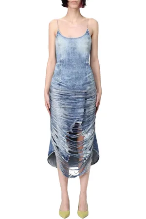 Diesel Femme, Robes, Bleu, Taille: 38 FR Robe en Denim Élégante avec Détails Usés