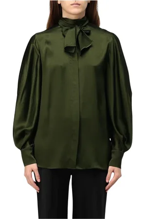 Alberta Ferretti Femme, Blouses et Chemises, Vert, Taille: 36 FR Chemisier en Soie Beige à Col Haut