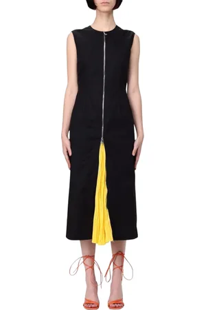 Msgm Femme, Robes, Noir, Taille: 38 FR Robe Midi Noire Plissée Style Élégant