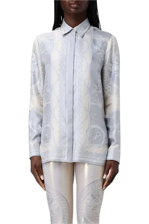 VERSACE Femme, Blouses et Chemises, Gris, Taille: 40 FR Chemise Élégante en Soie Baroque
