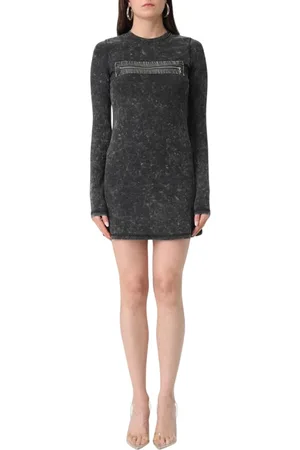 Diesel Femme, Robes, Noir, Taille: 38 FR Robe Mini Côtelée avec Fermeture Éclair Dissimulée