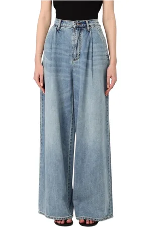 Armani Exchange Femme, Jeans, Bleu, Taille: W26 Stone-Washed Wide Leg Pleated Jeans