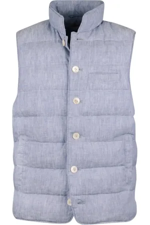 Stenströms Homme, Vestes, Bleu, Taille: M Gilet Matelassé en Lin avec Boutons en Nacre