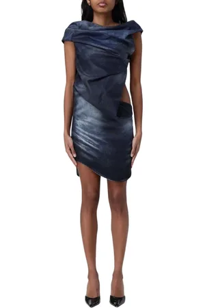 Diesel Femme, Robes, Multicolore, Taille: 36 FR Robe Mini en Denim Noir Drapé