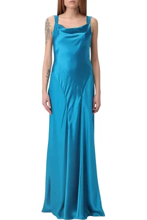 Alberta Ferretti Femme, Robes, Bleu, Taille: 38 FR Robe Maxi Rose avec Col Cowel