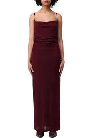 HANITA Femme, Robes, Rouge, Taille: 40 FR Robe Bordeaux Col Montant Style Élégant
