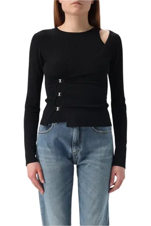 Pinko Femme, Pulls, Noir, Taille: 36 FR Haut Tricoté Détail Découpé Matériel Métallique