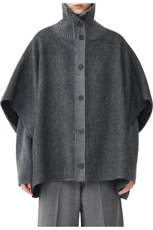Fabiana Filippi Femme, Vestes, Noir, Taille: 38 FR Poncho en Laine Col Montant Fermeture à Bouton