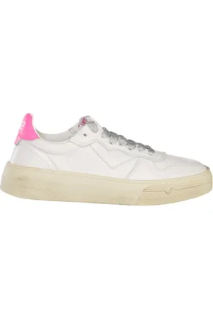 4b12 Femme, Chaussures, Blanc, Taille: 38 EU Baskets en Cuir Blanc avec Détail Fuchsia