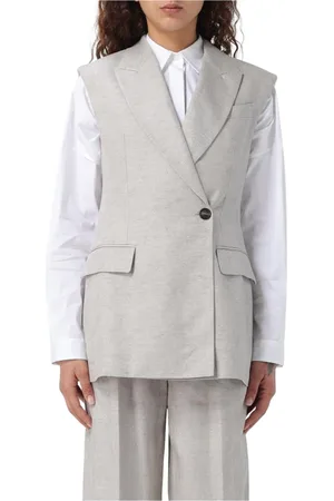 Brunello Cucinelli Femme, Vestes, Gris, Taille: 38 FR Élégant Gilet Blazer en Lin
