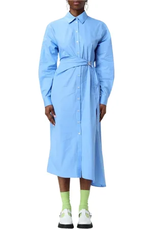 Msgm Femme, Robes, Bleu, Taille: 38 FR Robe Midi Bleue Ceinturée Femme