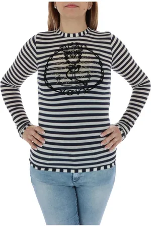 Pinko Femme, Tops, Bleu, Taille: 42 FR Pull à Rayures Bleues avec Col Rond
