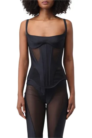 MUGLER Femme, Tops, Noir, Taille: 40 FR Haut Corset à Panneaux en Maille Noir