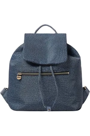 Borbonese Femme, Sacs, Bleu, Taille: ONE Size Sac à dos en cuir noir, élégant et fonctionnel