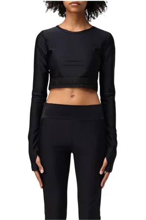 VERSACE Femme, Tops, Noir, Taille: 34 FR Haut Court à Manches Longues Noir avec Trous pour les Pouce