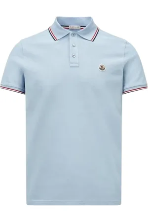 Moncler Homme, Tops, Bleu, Taille: M Polo à Tricolore Trim Bleu Clair