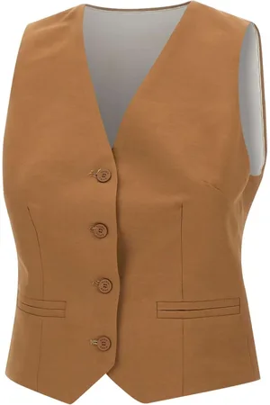 Kaos Femme, Vestes, Brun, Taille: 38 FR Gilet en Lin et Viscose Marron