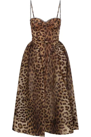 ZIMMERMANN Femme, Robes, Brun, Taille: 38 FR Robe Midi à Panneaux Léopard