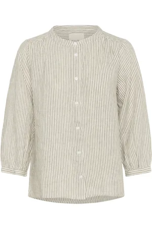 Part Two Femme, Blouses et Chemises, Vert, Taille: 36 FR Chemisier Blouse à Rayures en Lin