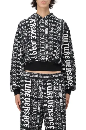 VERSACE Femme, Sweatshirts et sweats à capuche, Multicolore, Taille: 34 FR Sweat à capuche imprimé intégral noir
