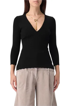 Elisabetta Franchi Femme, Pulls, Noir, Taille: 44 FR Pull noir col en V côtelé