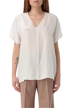 ALYSI Femme, Blouses et Chemises, Blanc, Taille: 36 FR Élégant Chemisier en Soie à Col V