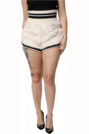 Dolce & Gabbana Femme, Shorts, Blanc, Taille: 40 FR Short en Fausse Fourrure Blanche à Taille Haute