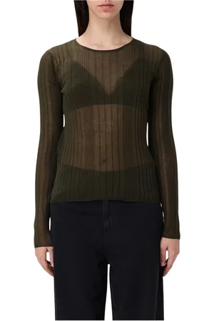 Pinko Femme, Tops, Vert, Taille: 42 FR Pull en Tricot Côtelé Transparent à Manches Longues