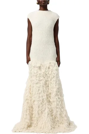 GENNY Femme, Robes, Blanc, Taille: 40 FR Robe Longue Tricotée Élégante