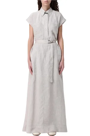 Brunello Cucinelli Femme, Robes, , Taille: 42 FR Robe Chemise Maxi en Lin Élégante