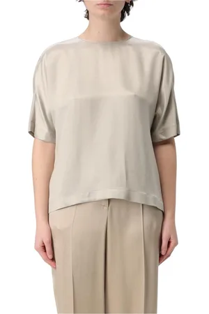 Giorgio Armani Femme, Blouses et Chemises, Gris, Taille: 46 FR Chemisier Soie Manches Courtes Coupe Décontractée