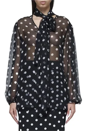 Dolce & Gabbana Femme, Blouses et Chemises, Noir, Taille: 38 FR Chemisier transparent à pois avec au cou