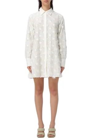 Msgm Femme, Robes, Blanc, Taille: 36 FR Robe Chemise Blanche Brodée